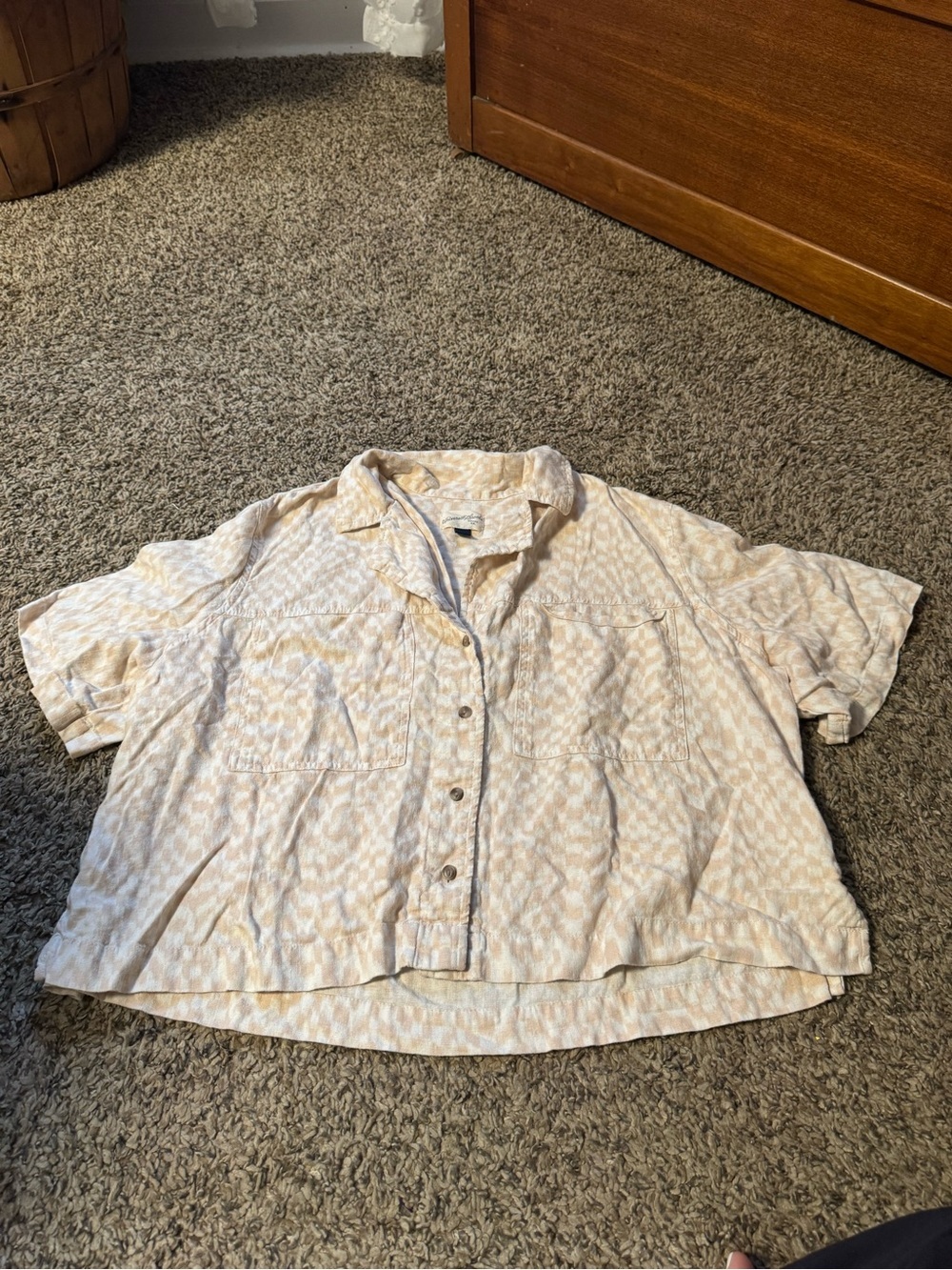 Universal Thread Cream and Tan Short Sleeve Button Shirt